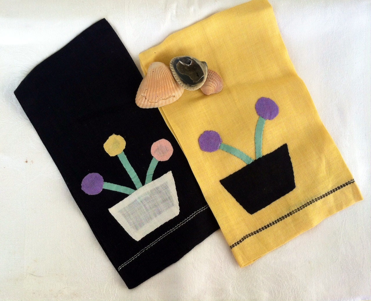 Vintage Art Deco Inspired Hand Towels Retro Antique Floral