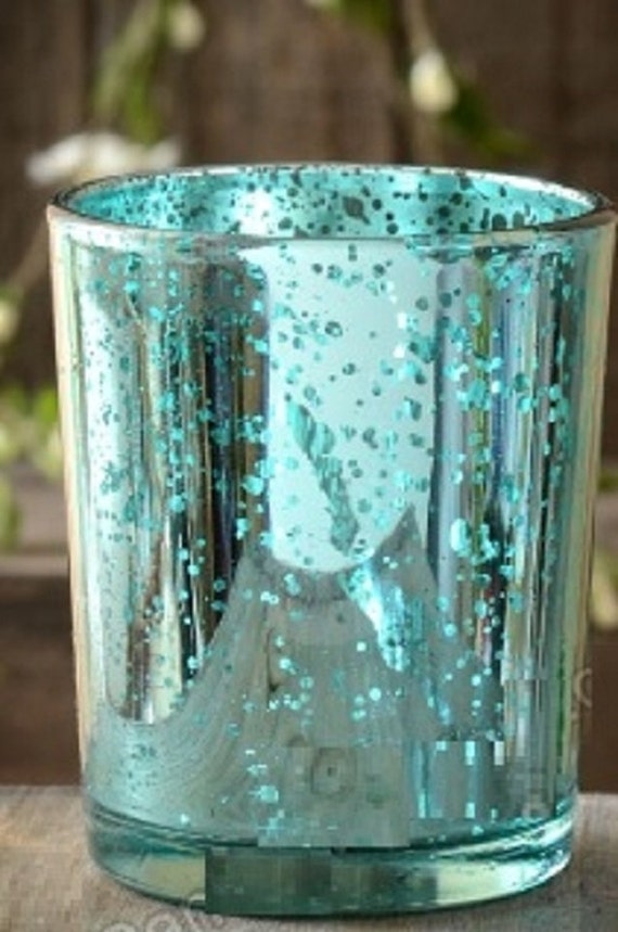 Items similar to 12 Turquoise Mercury Glass Votive Holders, Aqua blue mercury candle holder