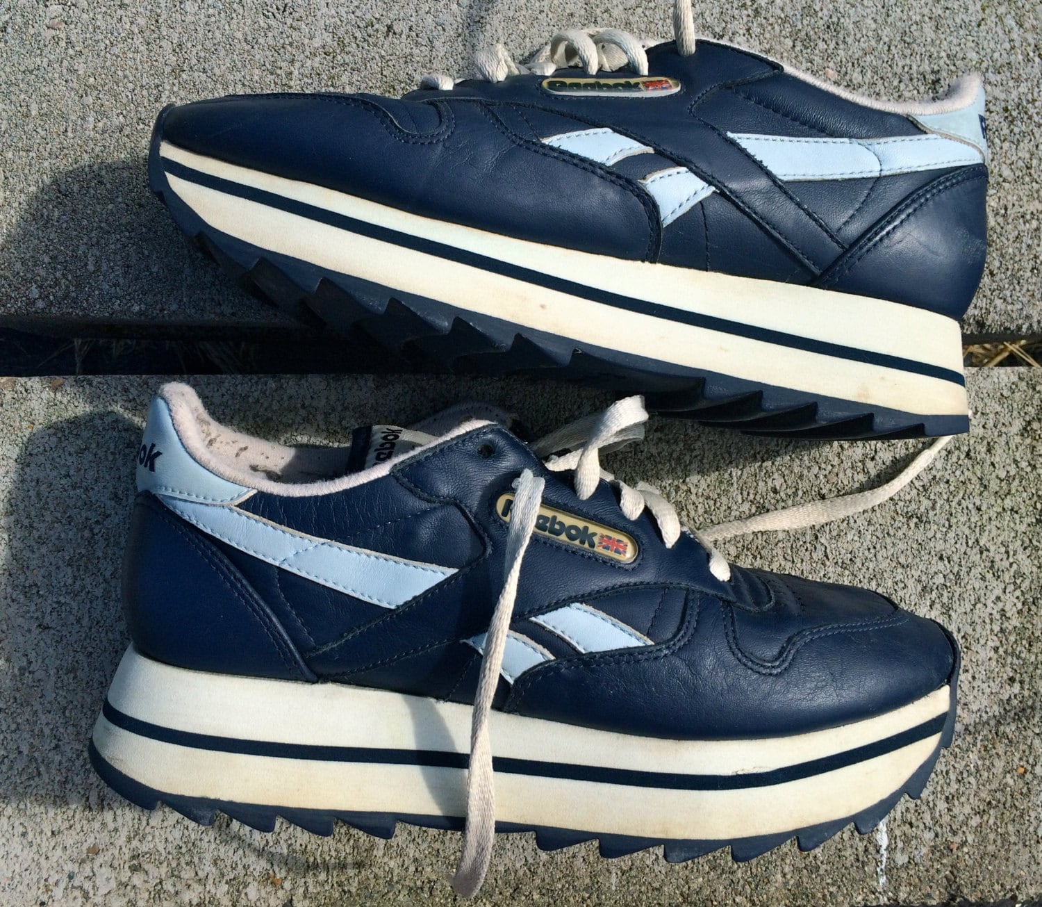 Vintage Reebok Platform Tennis Shoes 1980s Navy and