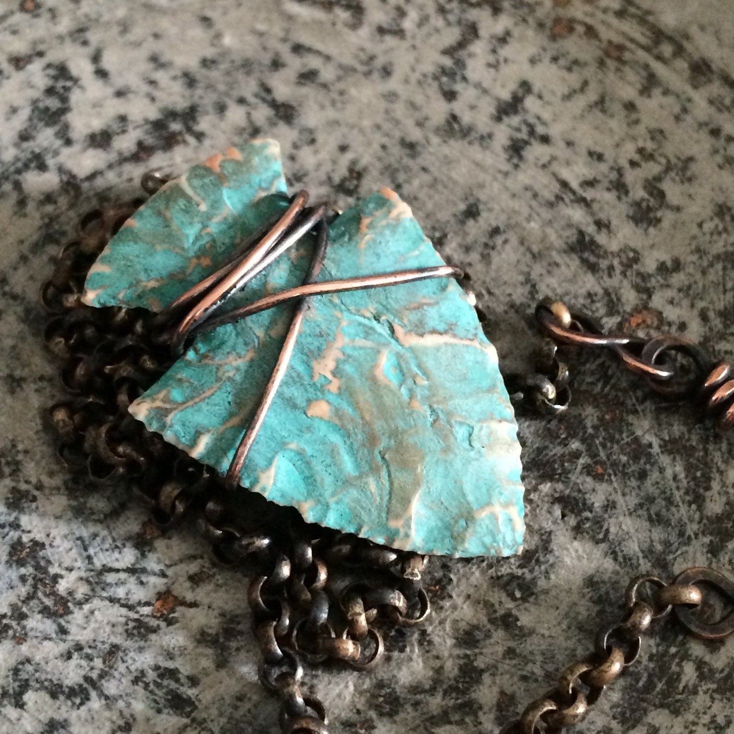 Turquoise Arrowhead Necklace Knapped Arrow Head Wire Wrapped