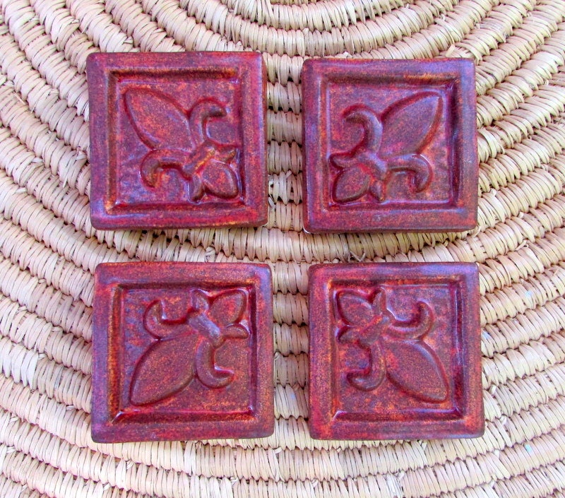 Fleur de Lis Ceramic Accent tile 2x2 Handmade tiles in a