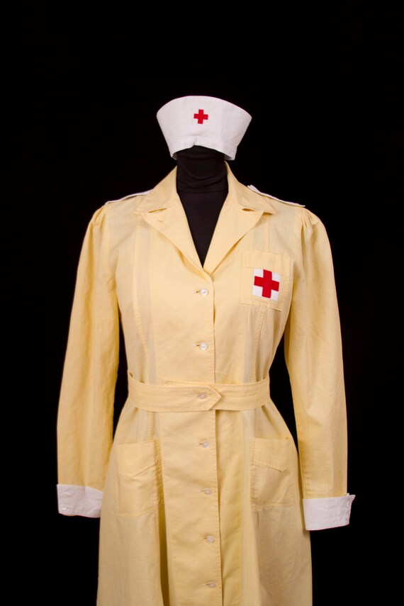 1940s Nurse Uniform // Canary Yellow Red Cross Volenteer Nurse