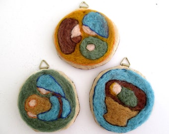 Needle felted Nativity Set ornaments Christmas decoration round hanging tree decor