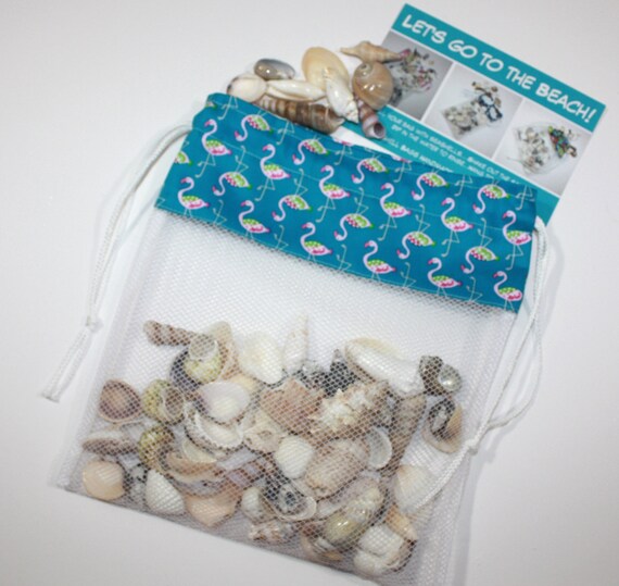 Items similar to Shell Collecting Bag, Ready to Ship, Little Flamingos