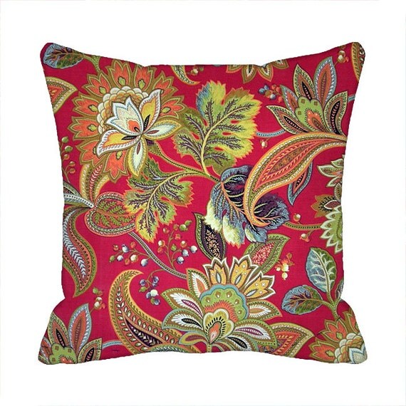 Indoor Outdoor Red Floral Throw Pillow Cover 18x18 Valbella 