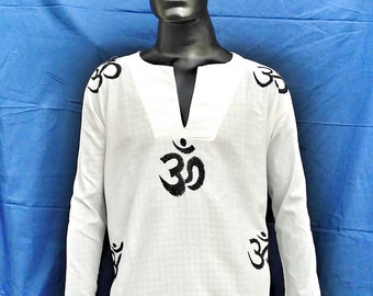 Easter outfit boy,medieval tunic,om symbol,yoga shirt,pajamas shirt,mens linen shirt,tribal fabric,hare krishna kurta,indian look tops