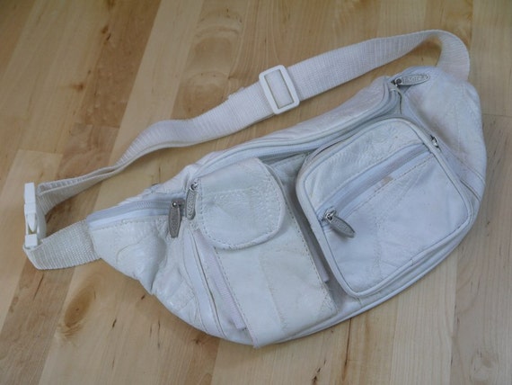 Vintage White Leather Patch Fanny Pack