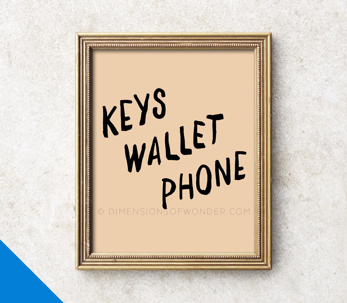 Keys Wallet Phone typography print hallway decor hallway