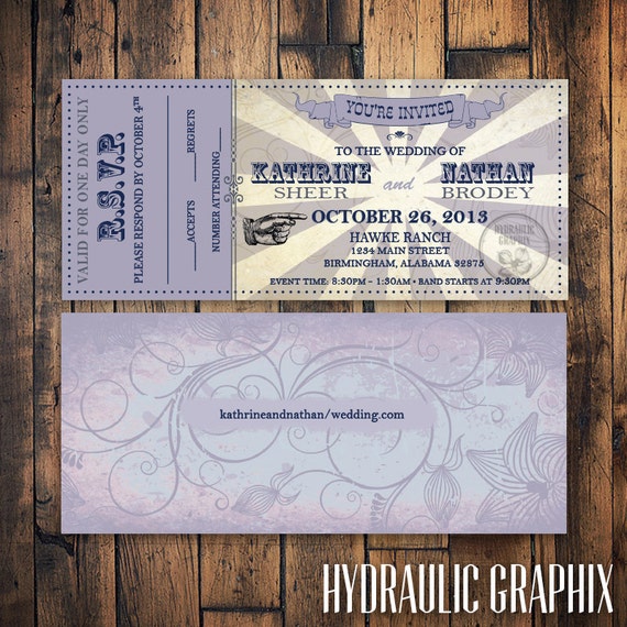 Printable Wedding Ticket Invitation and RSVP, VIP Music Concert TICKET stub, Retro wedding, Carnival elements Il_570xn