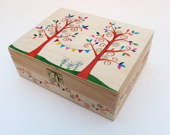 Scatola di gioielli, per cucire scatola, contenitore di Trinket, Keepsake box, gioielli scatola con 6 scomparti interni in legno dipinta a mano