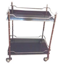 Faux bamboo chrome bar cart with sm oked glass ...