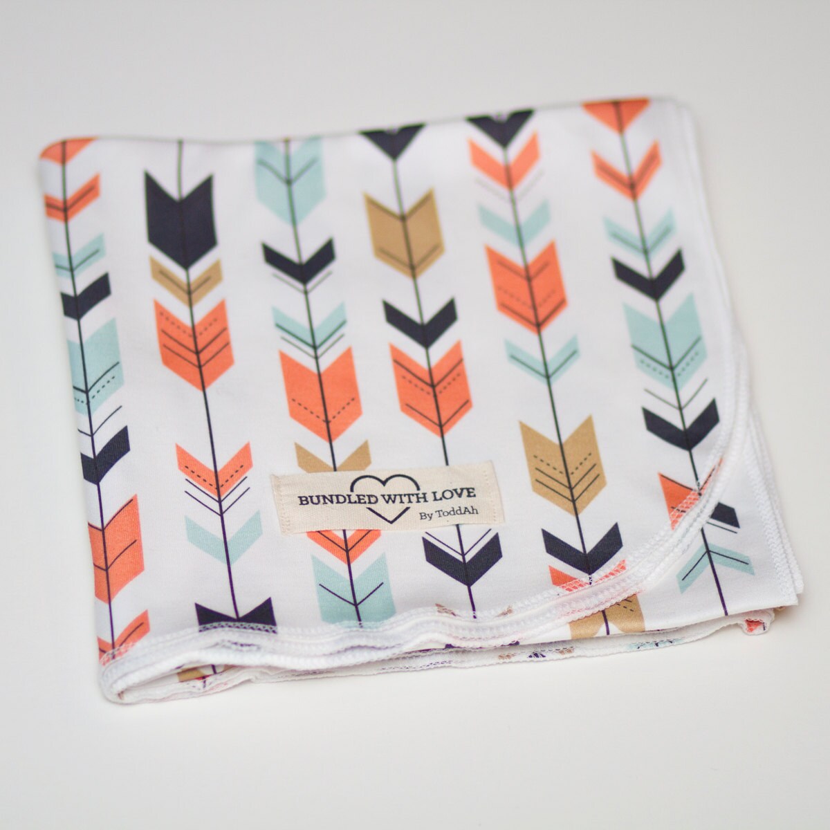 Organic Chevron Swaddle Blanket Mint Coral Navy Chevron by ToddAh