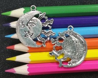 5 PCS - Celestial Sun Moon Silver Charm Pendant C0436