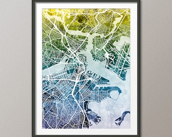Boston Map, Boston Massachusetts City Street Map, Art Print (1932)