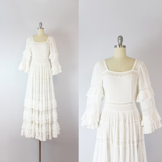 RESERVED / vintage Mexican wedding dress / 1970s wedding dress