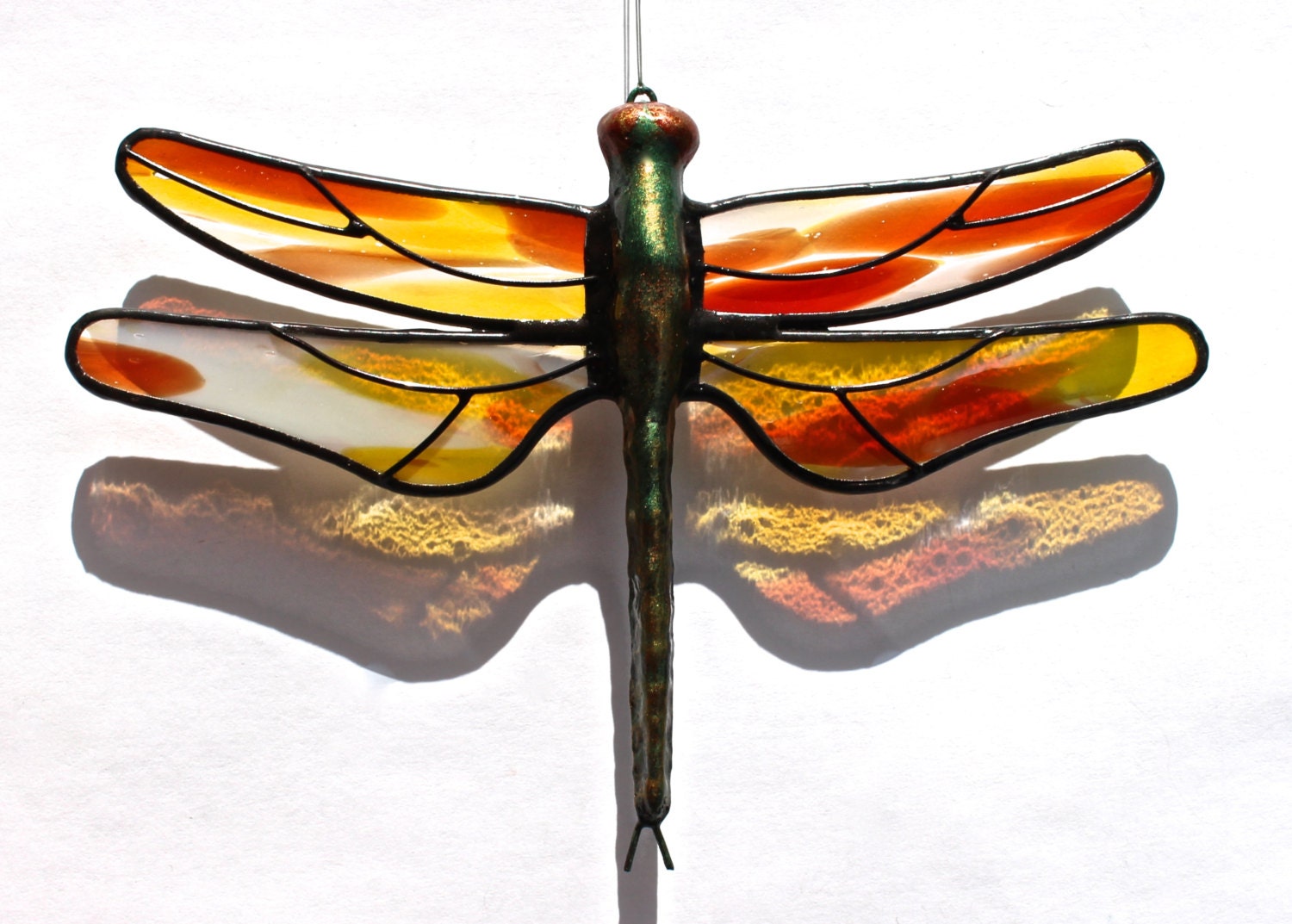 Stained Glass Dragonfly Suncatcher Red By Stainedglasswhimsy