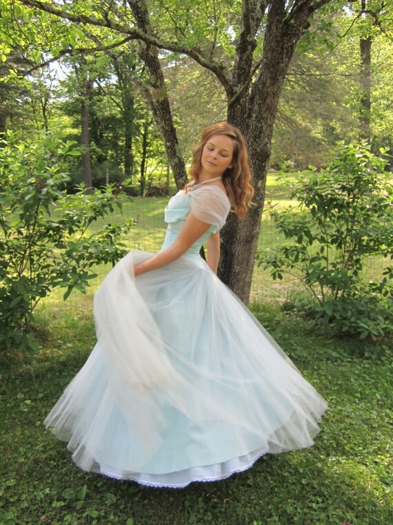 50's Prom Dress 1950s Blue Frilly Cupcake Wedding Dress