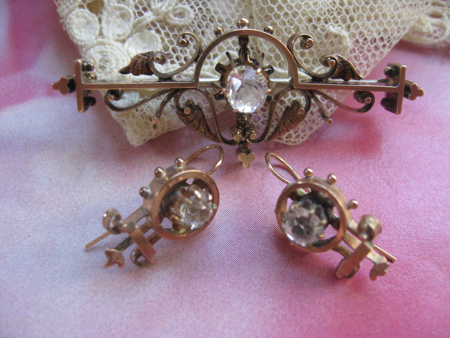 Victorian Paste Jewelry Antique Earrings Pin Sets Paste