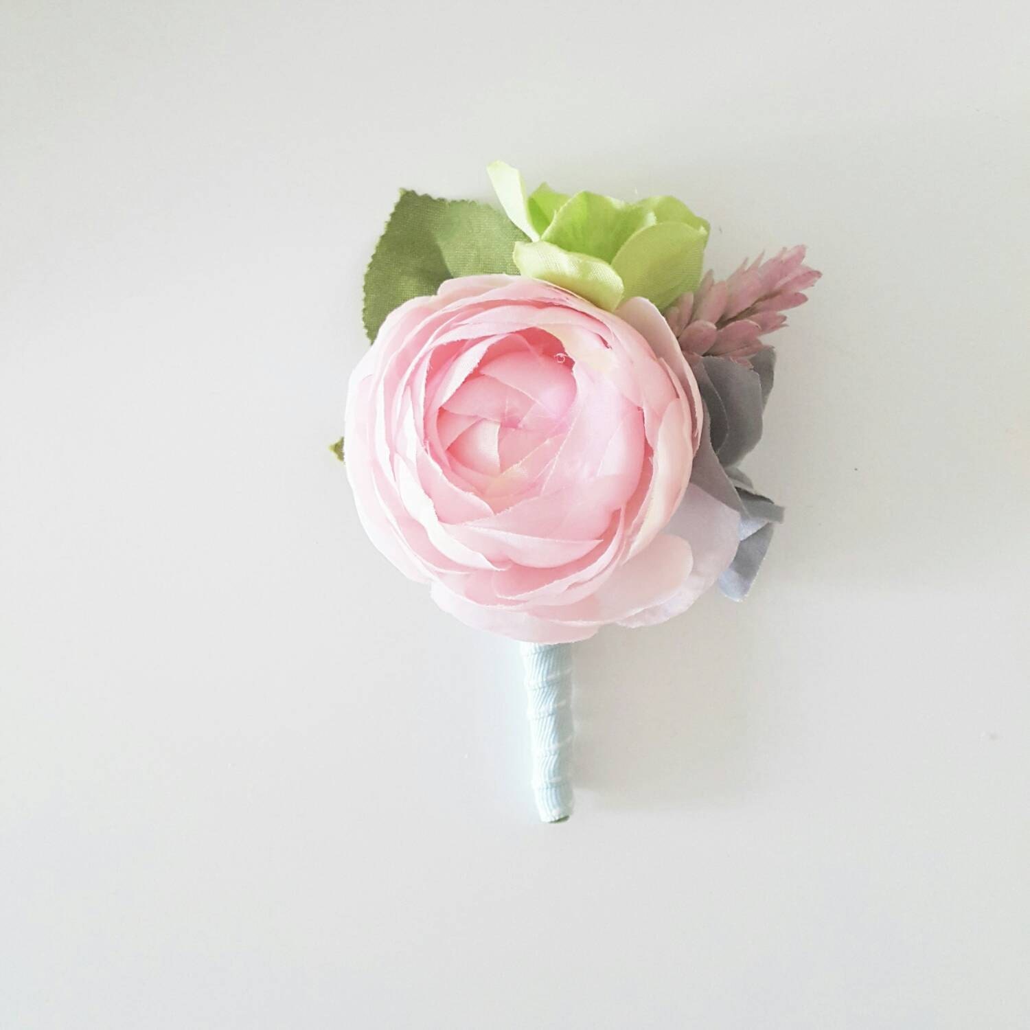 Pink ranunculus silk flower boutonniere