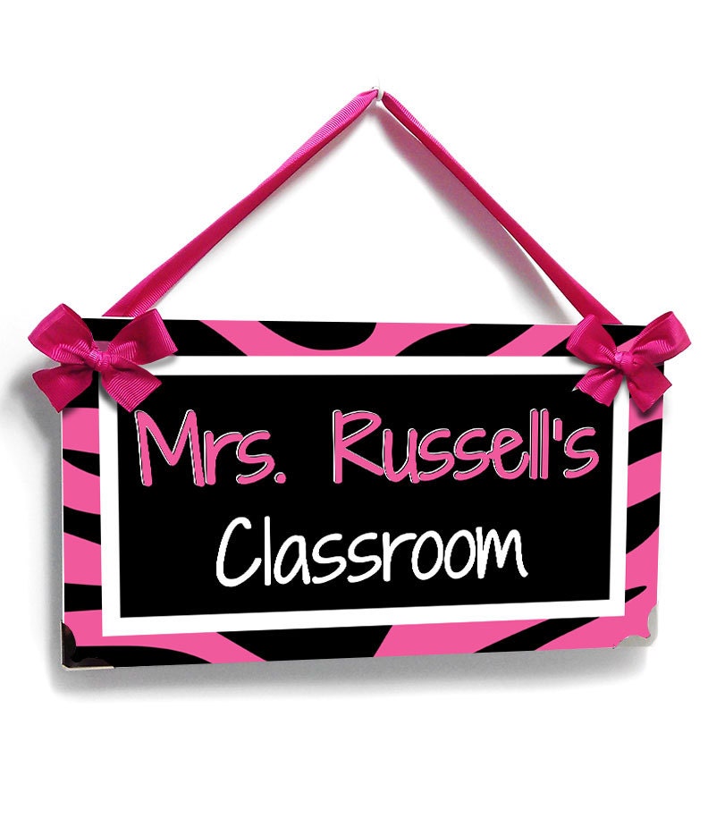 personalized teacher pink zebra print classroom door sign