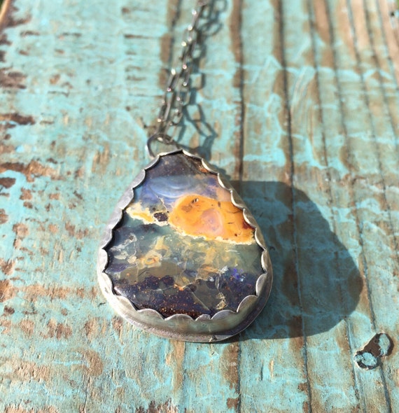 Australian opal necklace / boulder opal / silver necklace