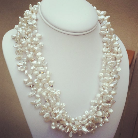 Keshi Pearl Multi Strand Necklace Creamy White by AraliaDesigns