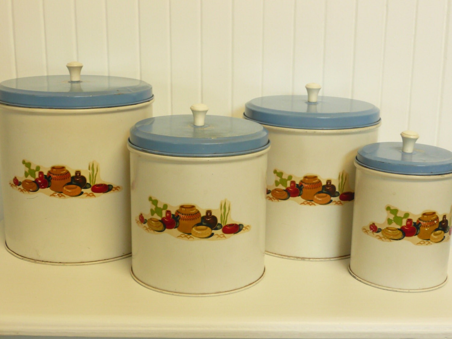 Vintage Mexicana Fiesta Canister Set Original Painted Metal