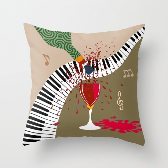 Piano Decorative Pillow Cover, Wine Pillow, colourful Pillow, Cute Pillow, Pillow Case, Music ...