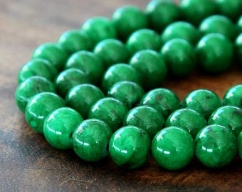 Mountain Jade Beads, Dark Green, 8mm Round - 15 Inch Strand - eMJR-G14-8