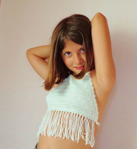 Items similar to Crochet Halter Top,Girl,Fringe. on Etsy