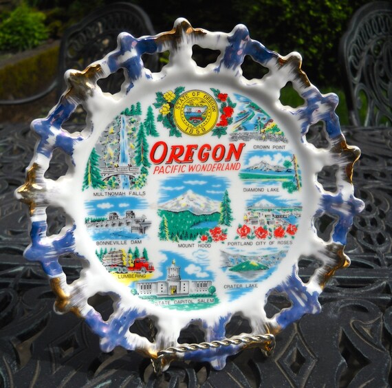 Vintage Plate Oregon Souvenir Plate Pacific by SparkleBettie