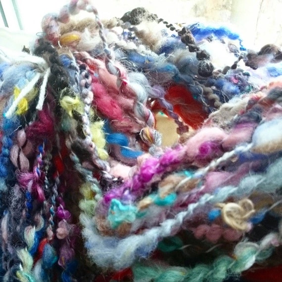FLOUNCES - ooak bulky handspun art yarn - multicoloured textured novelty yarn with hand dyed wool - art yarn handspun yarn bulky yarn
