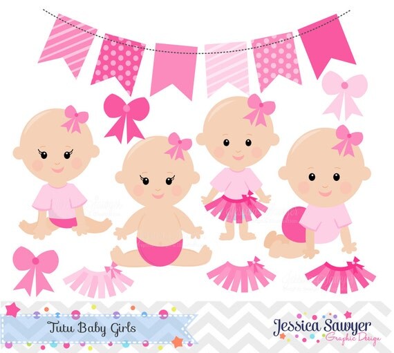 INSTANT DOWNLOAD - Baby Girl Clipart and Vectors for Tutu Baby Shower or Birthday. Personal and Commercial Use Il_570xn