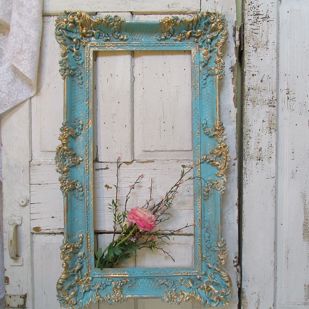Large vintage frame wall hanging Caribbean ocean blue shabby