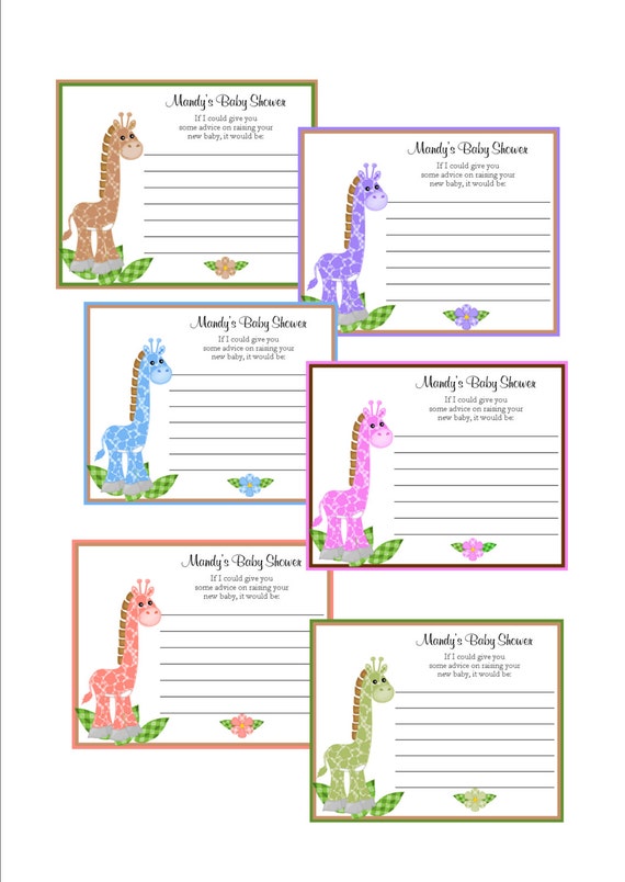 baby personalized advice shower cards Shower  Personalized Cards Advice   GIRAFFE theme 12 set Baby of