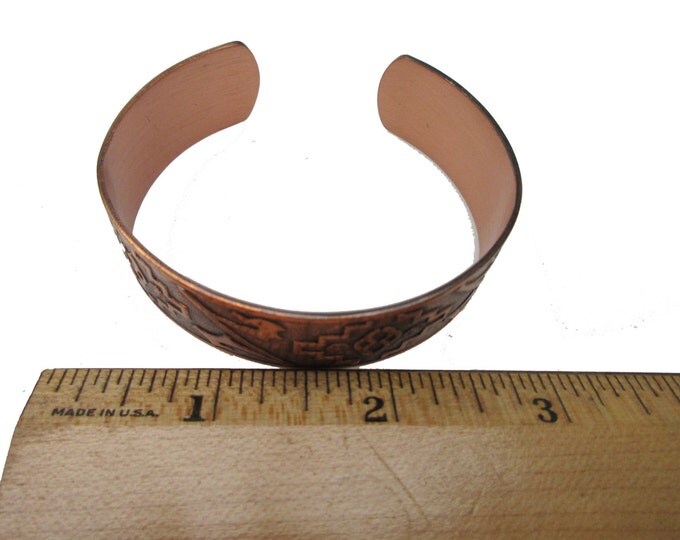 Solid Copper Bracelet - tribal Boho - etched -Cuff Bangle - southwestern