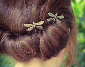 Dragonfly Bobby Pins, Set of Two, Antique Silver, Nickel Free Dragonflies, Dragonflies, Dragonfly Hair Clips, Silver Dragonflies