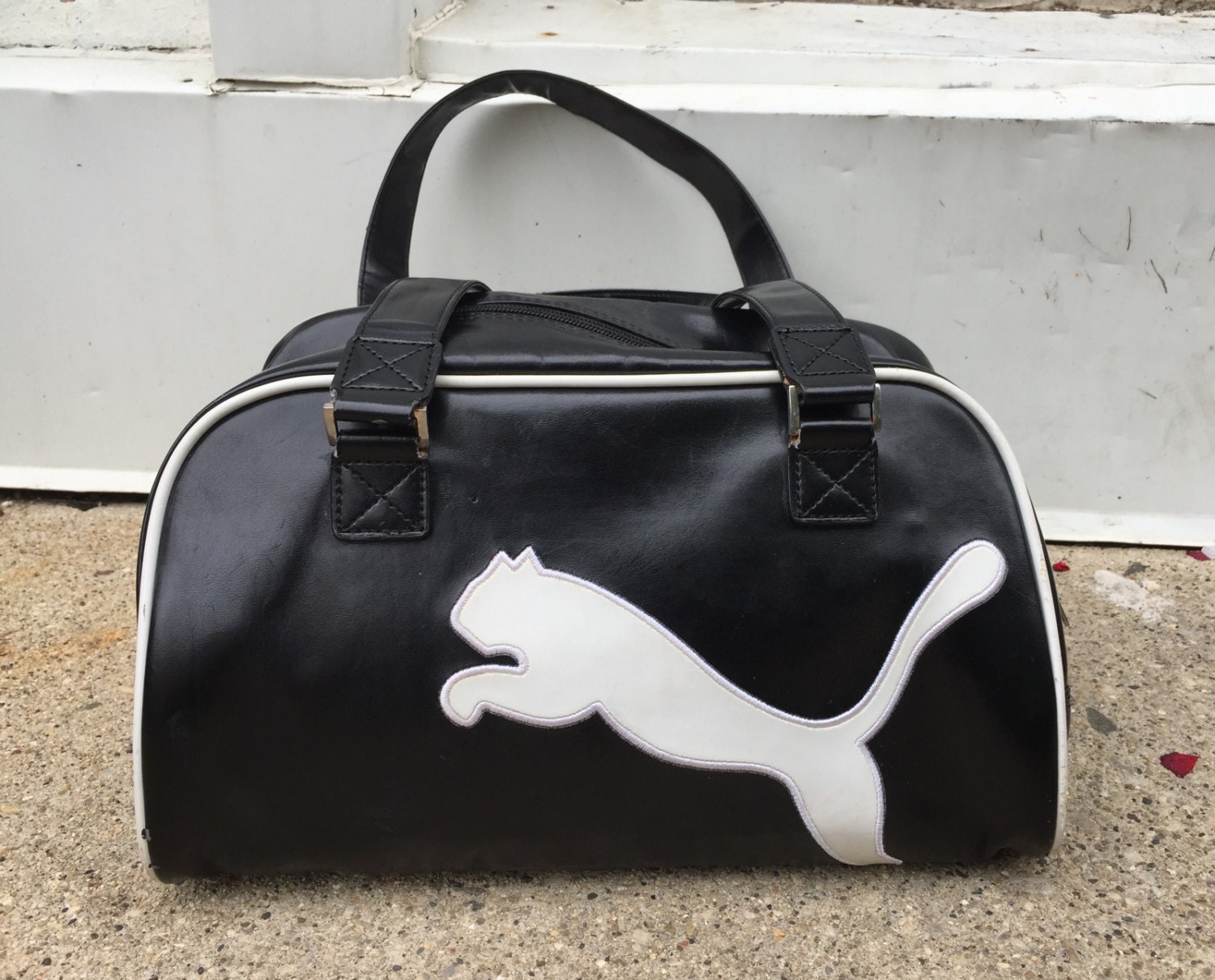 Puma Black and White Faux Leather Handbag Purse Meow