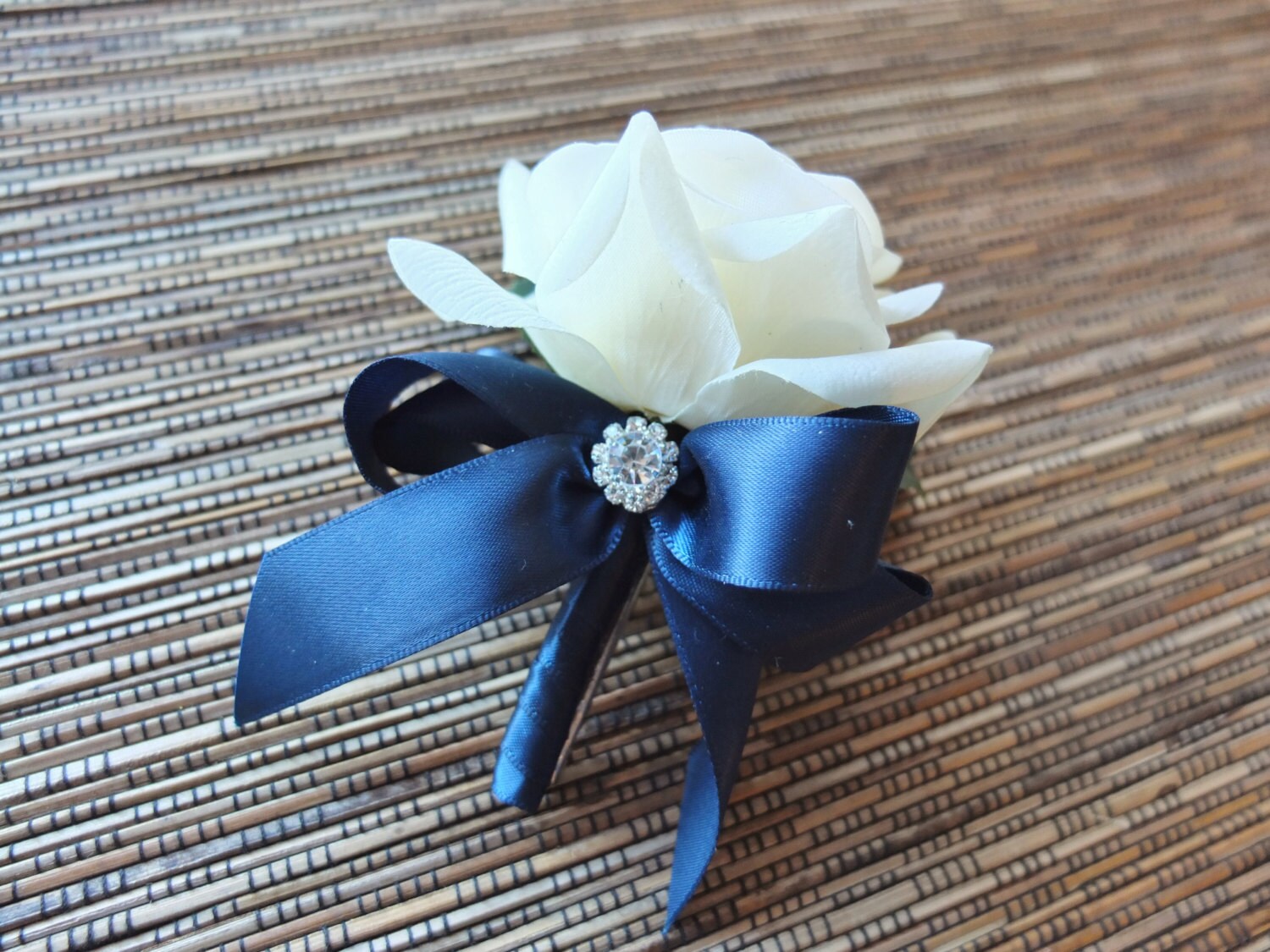 White & Navy Boutonniere White Rose with navy by LoveMimosaFleur