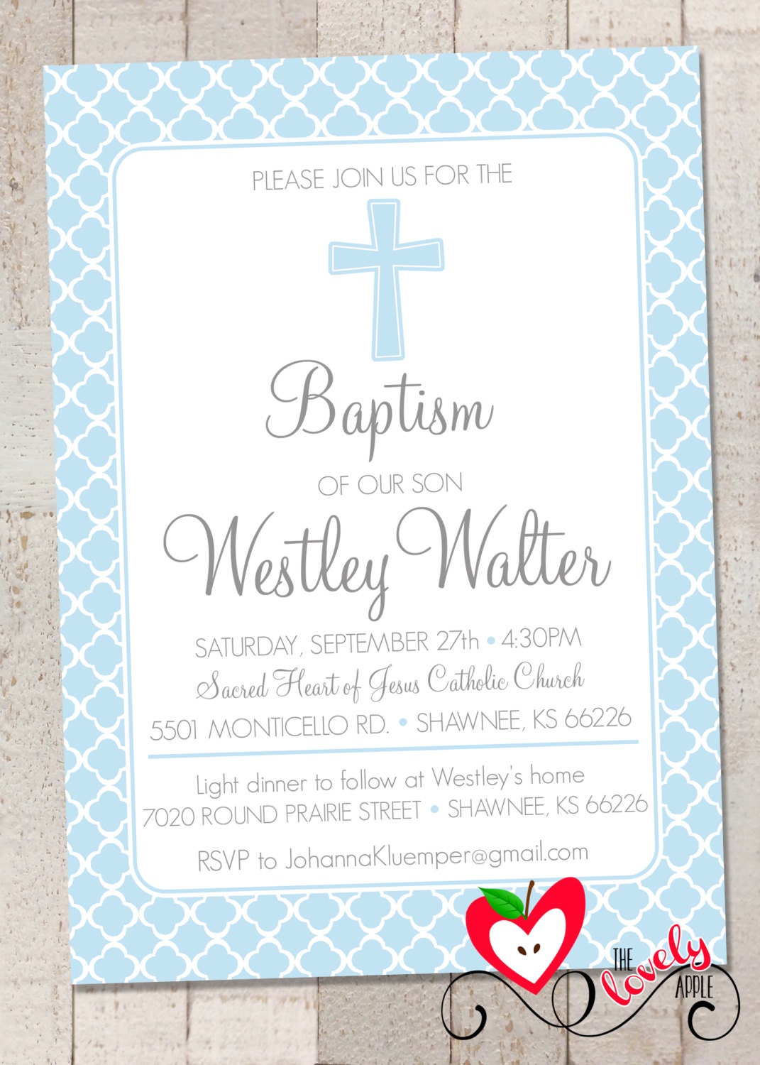 Baptism Boy Invitation Printable by thelovelyapple on Etsy