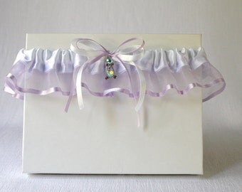 Lilac wedding garter,Lilac bridal garter, Prom lilac garter, Lilac lingerie, Lilac organza and white satin garter, Keepsake or toss garter,