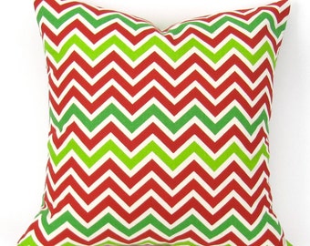 Christmas Throw Pillow Cover, Accent Pillow, Euro Sham, Cushion Cover, Red & Green Zigzag/Chevron Pillow -MANY SIZES- ZoomZoom Holiday Decor