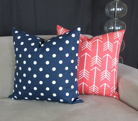 Decorative Throw Pillow Covers Coral & Navy Blue Accent