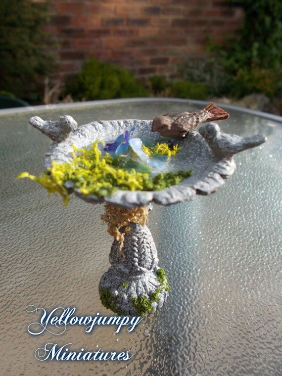 1/12th dollhouse miniature art Garden Bird Bath by Yellowjumpy
