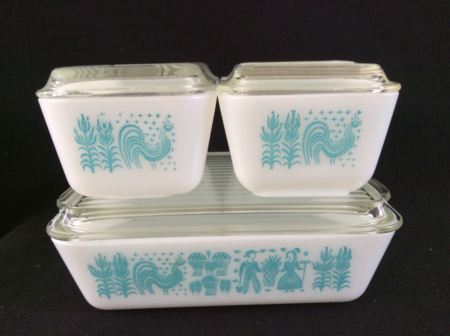 Vintage Turquoise Blue Pyrex Butterprint Refrigerator Set