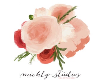 18 PNG Watercolor Wreaths & Flower digital clip art