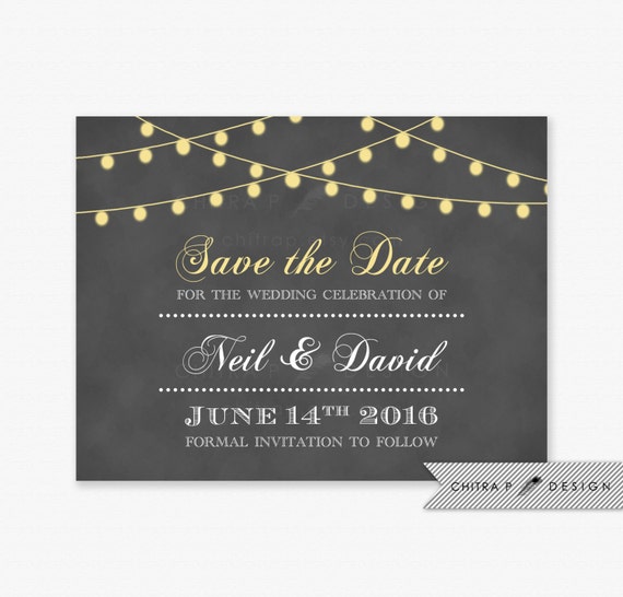 Items similar to Grey String Lights Save the Date Printed, Starry