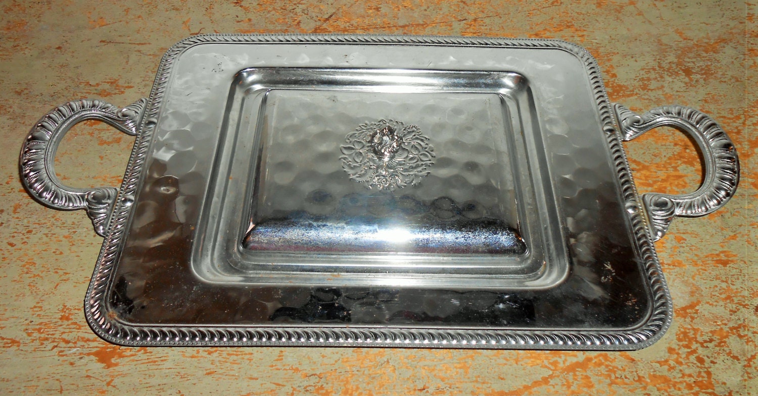Vintage Tray Silver Plate Tray with Lid Rectangle Hammered