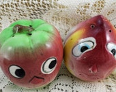 Antique Vintage Salt and Pepper Set, The Apple and the Onion Antique Vintage Salt and Pepper Set, The Apple and the Onion