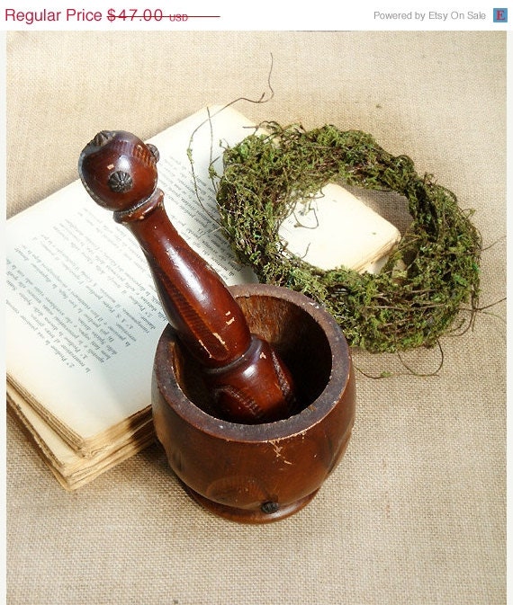 CIJ SALE Vintage wooden pestle and mortar by millyscollection
